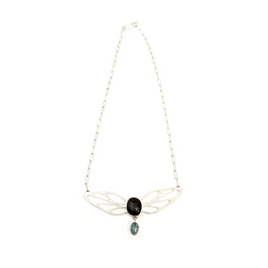 Wing Necklace with Rose-cut Fire Moonstone and Paraiba Kyanite