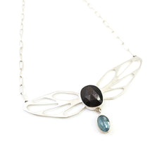 Load image into Gallery viewer, Wing Necklace with Rose-cut Fire Moonstone and Paraiba Kyanite
