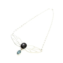 Load image into Gallery viewer, Wing Necklace with Rose-cut Fire Moonstone and Paraiba Kyanite
